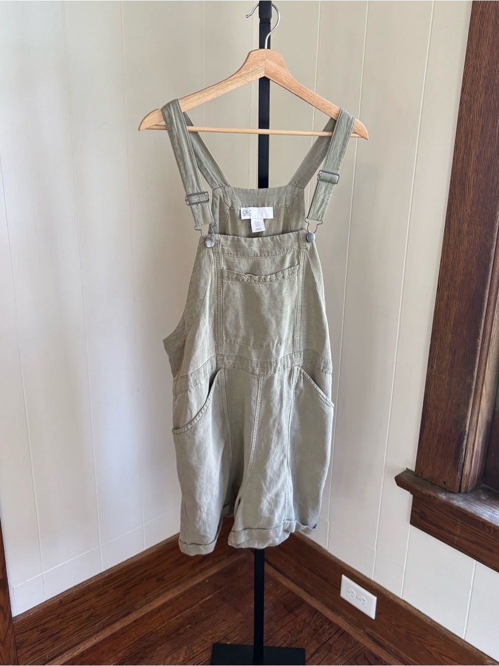 C&C California Green Linen Blend Short Overalls Romper Womens XL NWT